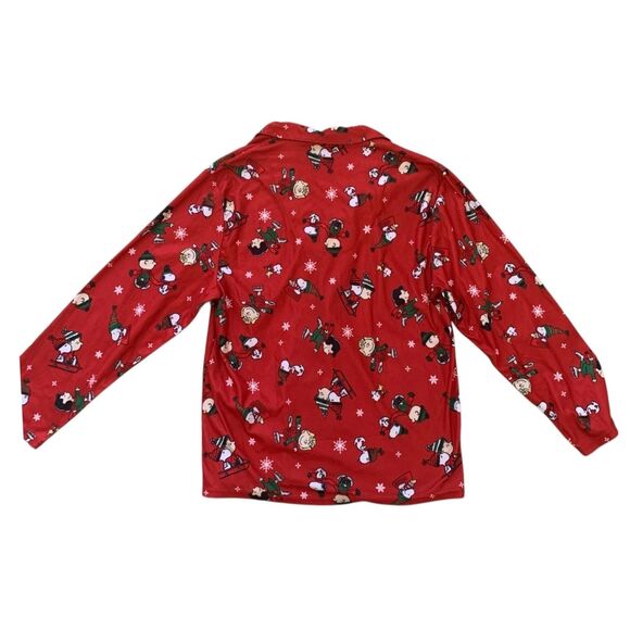 Peanuts Pajama Shirt Mens LG Snoopy Charlie Brown V-Neck Flannel Long Sleeves - Picture 7 of 12